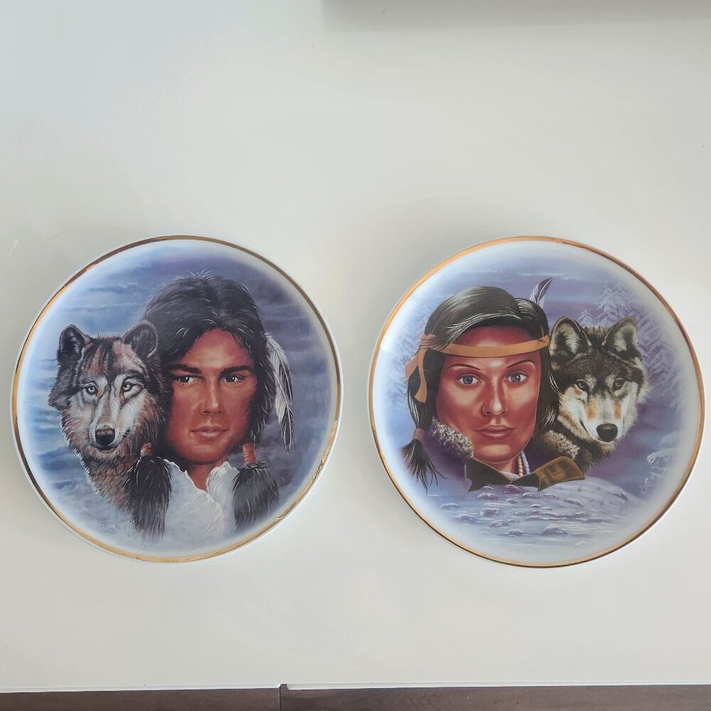 LEONARDO COLLECTION Indian Squaw Wolf Native American Legends Hamilton Plate SET